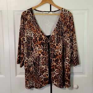 Vintage Mascara Womens Leopard Print 2 In 1 Shirt Size 1X Animal Print Stretch